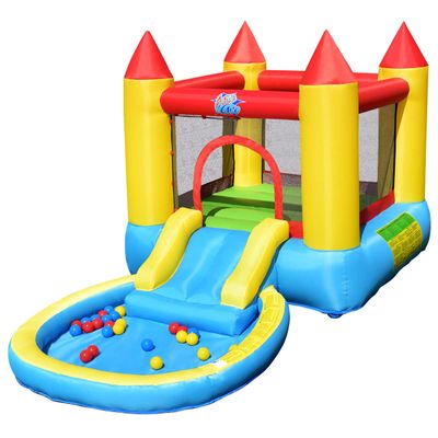 GLACER Inflatable Bounce Jumper House, Kids Water Slide Jumping Bouncer w/Splash Pool, 30 Ocean Balls, Protective Mesh Wall, Safe Durable Sewing Indoor Outdoor for 3-5 Years Old (Without Air Blower)