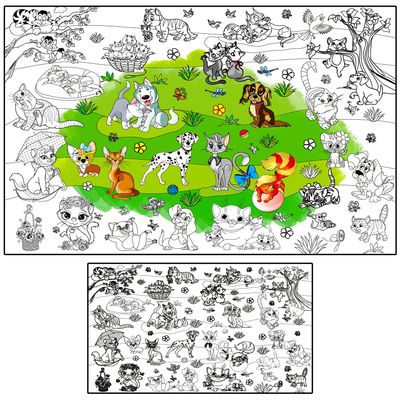 ALEX Art Jumbo Coloring Poster Cute Cats and Dogs - Giant Coloring Posters for Kids - Fun Large Poster to Color for Table Floor - Big Sheets Huge Wall Size 38.5x26.7