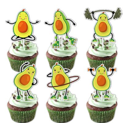 18pcs Green Glitter Holy Guacamole Dessert Cupcake Topper Avocado Dance Theme Decor Supplies Baby Shower Boy Girl Happy Birthday Party Decorations
