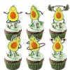 18pcs Green Glitter Holy Guacamole Dessert Cupcake Topper Avocado Dance Theme Decor Supplies Baby Shower Boy Girl Happy Birthday Party Decorations view 1