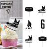 18pcs Black Glitter Ice Hockey Athletes Dessert Cupcake Topper 6 Years Old Theme Decor Supplies Baby Shower Boys Girls Happy Birthday Rookie of The Year Sports Party Decorations view 2