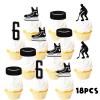 18pcs Black Glitter Ice Hockey Athletes Dessert Cupcake Topper 6 Years Old Theme Decor Supplies Baby Shower Boys Girls Happy Birthday Rookie of The Year Sports Party Decorations view 3