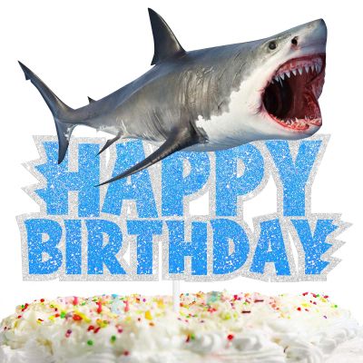 Blue Glitter Sea Creature Topper Cake Orca Shark Theme Decor Supplies Baby Shower Boys Girls Happy Birthday Party Decorations