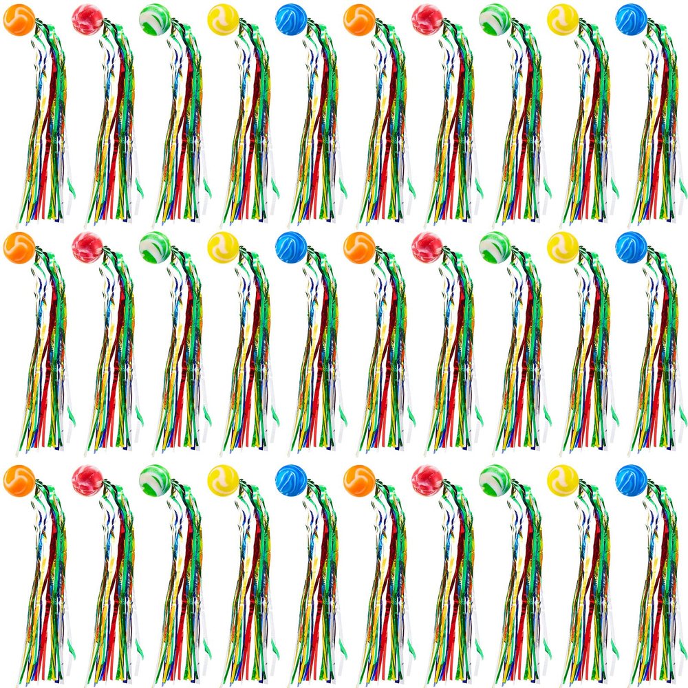 Hungdao 30 Pcs Bouncy Balls Bulk with Colorful Streamers, Large Rubber High Bounce Balls for Kids Party Favors, Piata Fillers, Goodie Bag Stuffers, Carnival Prizes, Classroom Rewards
