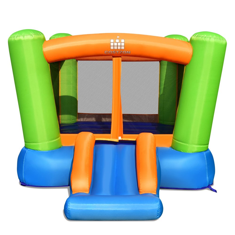Costzon Inflatable Bounce House, Toddler Bouncy House for Indoor Outdoor Party Family Fun with Slide, Oxford Cloth, Portable Toddler Mini Bounce House for Kids Backyard Birthday Gifts