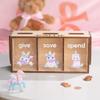 Kids Cartoon Wooden Piggy Banks, Decorative Unicorn Patterns Give Save Spend with 3 Shadow Boxes and Holes, Engraving Name Large Capacity Save Coin Money Box, Christmas Birthday Gift for Kids Toddler view 3