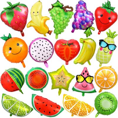 28 Pcs Summer Fruit Foil Aluminum Helium Balloons for Tutti Fruit Party Decorations Tropical Strawberry Watermelon Jumbo Balloons for Wedding Birthday Shower Party Supplies 18 Inch