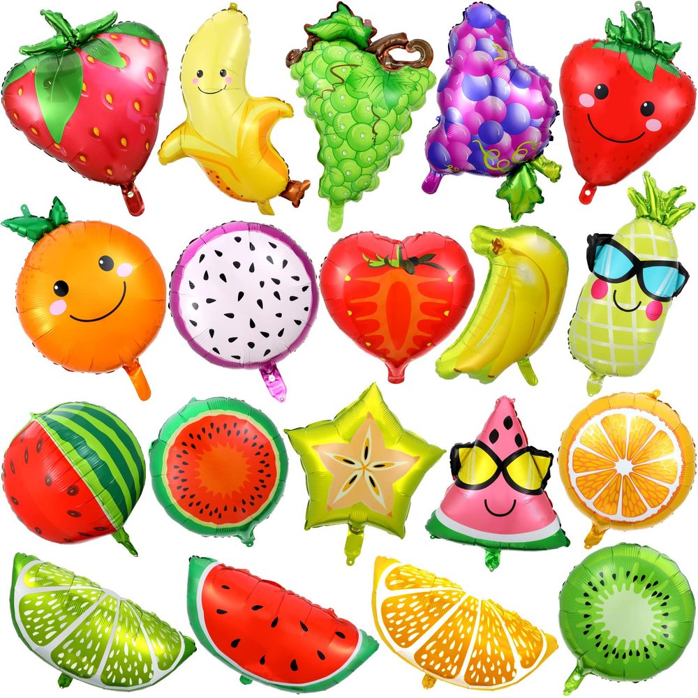 28 Pcs Summer Fruit Foil Aluminum Helium Balloons for Tutti Fruit Party Decorations Tropical Strawberry Watermelon Jumbo Balloons for Wedding Birthday Shower Party Supplies 18 Inch