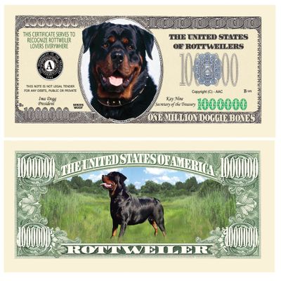 American Art Classics Pack of 25 - Rottweiler $Million Dollar$ Novelty Bill Collectible - Best Gift for Rottweiler Lovers