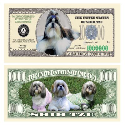 American Art Classics Pack of 100 - Shih-tzu Dog Million Dollar Bill Limited Edition Collectible Novelty Million Dollar Bill - Best Gift for Lovers of Shih Tzu Dogs