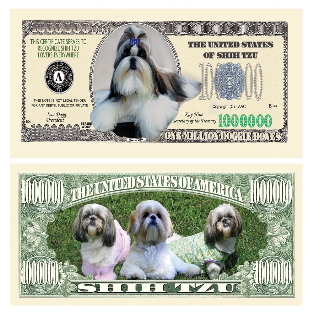 American Art Classics Pack of 100 - Shih-tzu Dog Million Dollar Bill Limited Edition Collectible Novelty Million Dollar Bill - Best Gift for Lovers of Shih Tzu Dogs