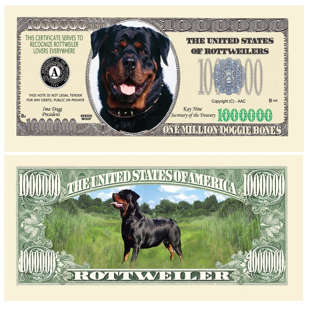 American Art Classics Pack of 100 - Rottweiler $Million Dollar$ Novelty Bill Collectible - Best Gift for Rottweiler Lovers