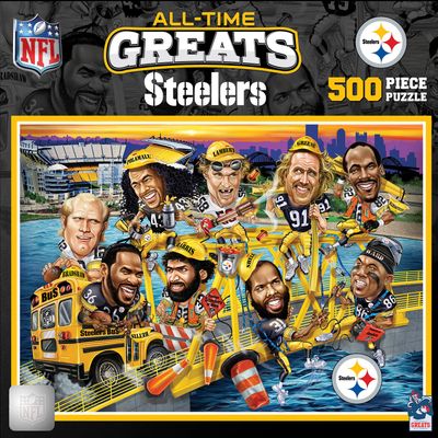 MasterPieces 500 Piece Steelers Puzzle Officially Licensed NFL Pittsburgh Steelers All-Time Greats Jigsaw for Adults and Fans Bold Artwork, Eco-Friendly, Durable 15" x 21" Sports Collectible