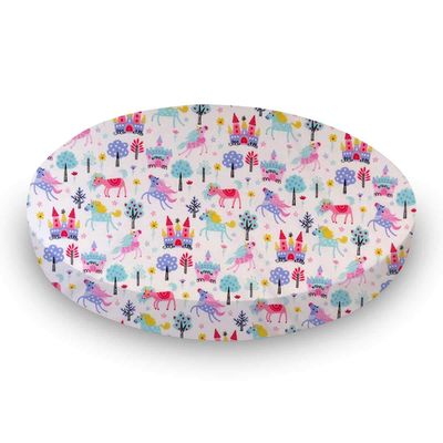 SheetWorld Fitted 100% Cotton Percale Oval Crib Sheet, Fits Stokke Sleepi 26 x 47, Unicorns, Made in USA