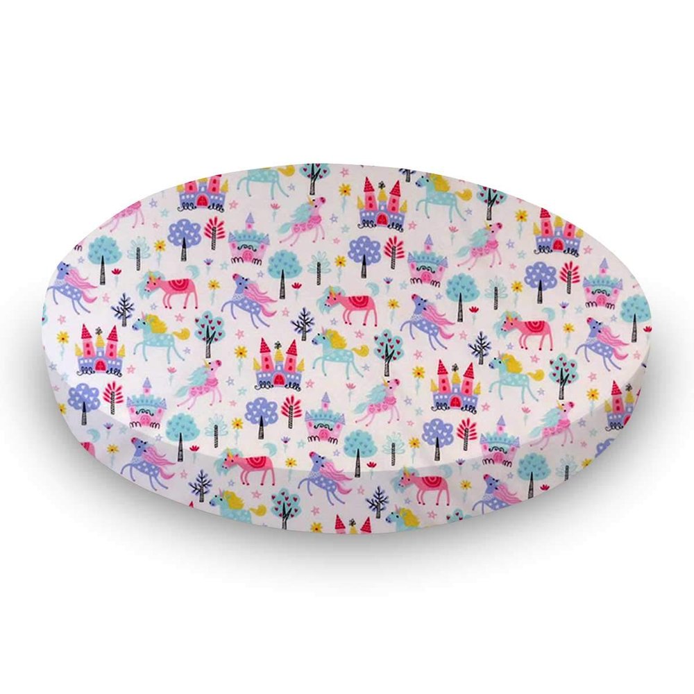 SheetWorld Fitted 100% Cotton Percale Oval Crib Sheet, Fits Stokke Sleepi 26 x 47, Unicorns, Made in USA