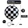 12 Pack 18 Inch Checkered Racing Balloons Helium Foil Mylar Black and White Checkered Balloons for Race Car Themed Party Birthday Festival Decorations Supplies view 2