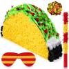 Mini Taco Piata Mexican Decorations Taco Party Supplies Fiesta Cinco De Mayo Party Decorations with Wooden Stick Paper Blindfold Confetti Set for Adults Girls and Boys, 15.8x 10.3 x 2.8 Inch view 1