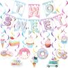 25 Pcs Two Sweet Donut Birthday Party Decorations Include Two Sweet Banner 24 Ice Cream and Donut Party Hanging Streamers 2nd Birthday Decorations for Girl view 1