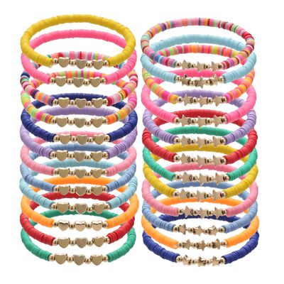 Cooluckday Heishi Surfer Bracelets for Women Vsco Boho Beaded Bracelet Friendship Polymer Clay Rainbow Bracelet Stack Vinyl Disc Stackable Bracelet (StarHeart)