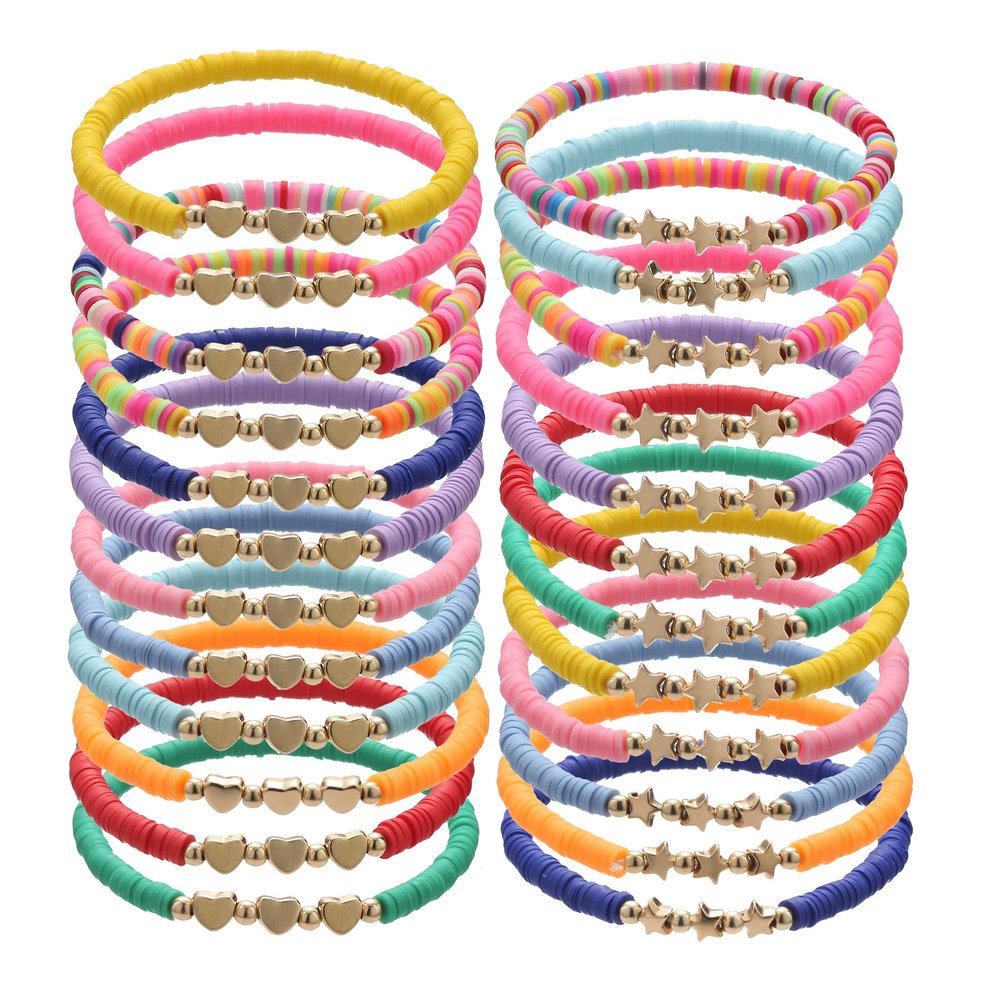 Cooluckday Heishi Surfer Bracelets for Women Vsco Boho Beaded Bracelet Friendship Polymer Clay Rainbow Bracelet Stack Vinyl Disc Stackable Bracelet (StarHeart)