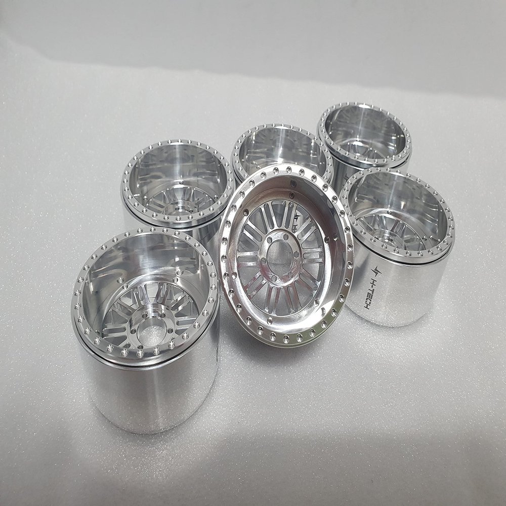 H-TECH 6PCS 12mm hex 2.2" Mesh Type Minus Off Set CNC Aluminum Metal Beadlock Dual Wheel Hub Rims for CEN F450 1/10 RC Crawler Car Truck (HTW2.2-07D)