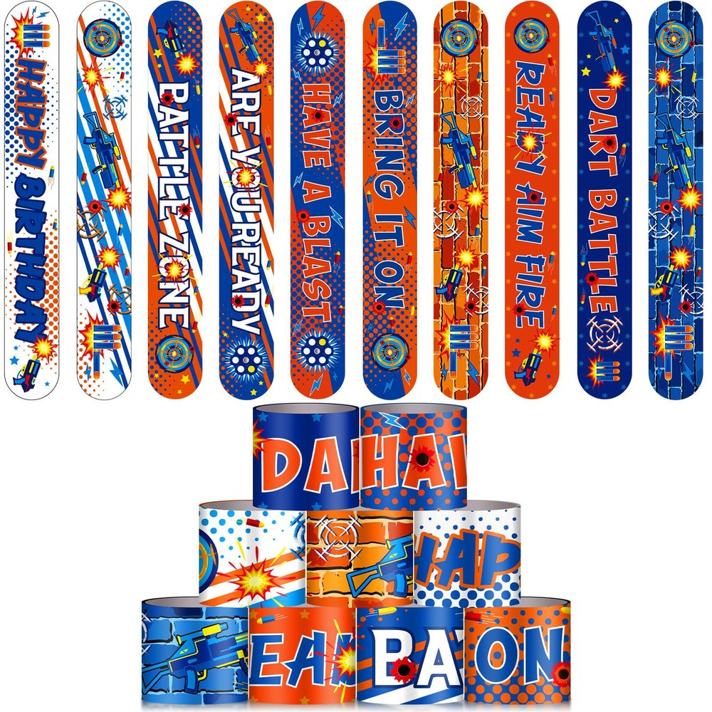 Civaner Slap Bracelets for Kids, 40 Pcs Dart Battle Slap Wristbands Dart Gun Themed Party Favors for Boy's Birthday Party Gifts School Classroom Prize Exchange, 10 Styles