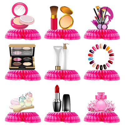 9Pack SPA Makeup Party Honeycomb Centerpiece Table Decorations,SPA Makeup Party Decorations