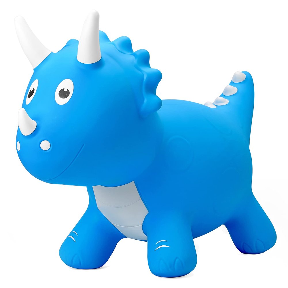 PlayZap Dinosaur Bouncy Horse Hopper, Bouncy Animals Hopper for Toddlers, Inflatable Jumping Ride on Dinosaur Triceratops Hopper, Kids Hopping Toys for 18M 2 3 Years Old Kids Boys Girls Gifts