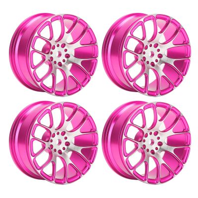 Aluminum Alloy Wheel Rims, Compression Resistant Durable High Performance Lightweight Wear Resistant RC Wheel Hubs 4pcs for 1/10 RC Car(pink)