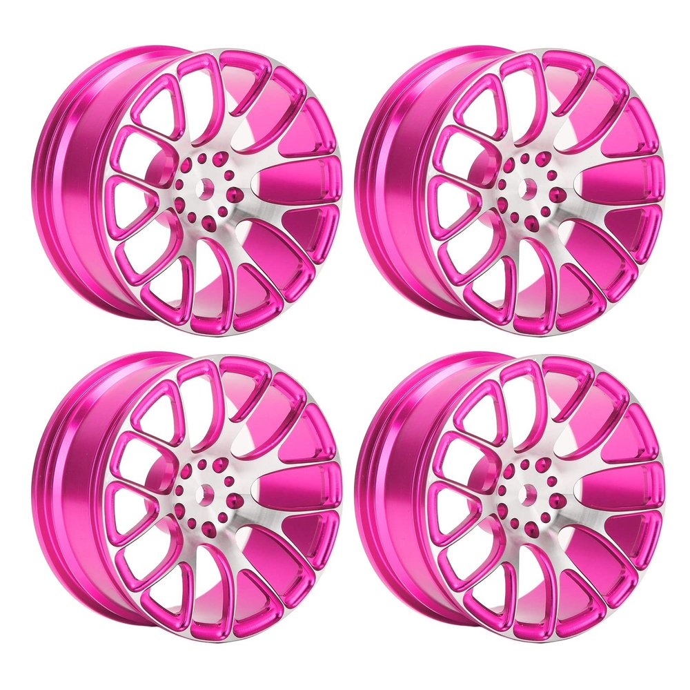 Aluminum Alloy Wheel Rims, Compression Resistant Durable High Performance Lightweight Wear Resistant RC Wheel Hubs 4pcs for 1/10 RC Car(pink)