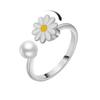 COLORFUL BLING Delicate Silver Cubic Zirconia Daisy Flower Butterfly Fidget Anxiety Rings for Women Adjustable Open Sunflowers Evil Eyes Stress Relief Stackable Rings-D pearl white view 1