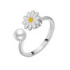 COLORFUL BLING Delicate Silver Cubic Zirconia Daisy Flower Butterfly Fidget Anxiety Rings for Women Adjustable Open Sunflowers Evil Eyes Stress Relief Stackable Rings-D pearl white view 2