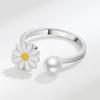 COLORFUL BLING Delicate Silver Cubic Zirconia Daisy Flower Butterfly Fidget Anxiety Rings for Women Adjustable Open Sunflowers Evil Eyes Stress Relief Stackable Rings-D pearl white view 3