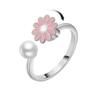 COLORFUL BLING Delicate Silver Cubic Zirconia Daisy Flower Butterfly Fidget Anxiety Rings for Women Adjustable Open Sunflowers Evil Eyes Stress Relief Stackable Rings-C pearl pink view 1