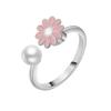 COLORFUL BLING Delicate Silver Cubic Zirconia Daisy Flower Butterfly Fidget Anxiety Rings for Women Adjustable Open Sunflowers Evil Eyes Stress Relief Stackable Rings-C pearl pink view 2
