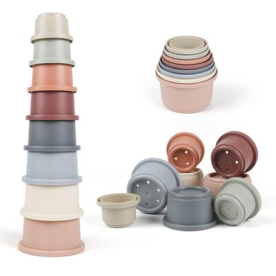 Baby Stacking Cups, Montessori Bath Toy for Toddlers 1-3, 8PCS Stackable Cups with Number Nesting Cups for Babies 6-12 Months, Early Educational Bath Outdoor Sensory Gift for 2-4 Years Old Boys Girls