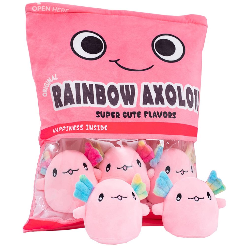 Nenalayo Plushies Doll a Bag of Axolotl Plush Toy Stuffed Soft Snack Pillow Plush Toy for Birthday Gift, Stuffed Toy Game Pillow Cushion Gift for Kids (Pink 6 Balls)
