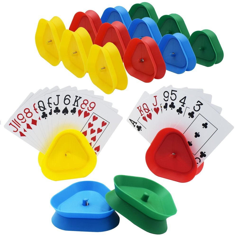 Yuanhe Playing Card Game Holder - Triangle Shaped Hands-Free Poker Holder Tray, 4 Colors, Set of 16
