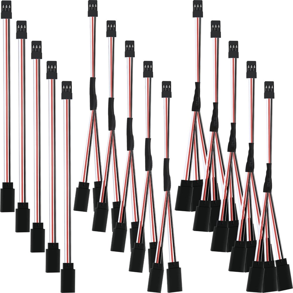 Eccliy 15 Pcs Servo Extension Cable Y Connector 3 Pin Plug Splitters Male to Female Servo Adapter Extension Servo Wire Connector Compatible with RC JR Futaba RC Car or Airplanes, 3 Styles