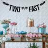 Black Glitter Two Fast Banner, Race Car Happy 2nd Birthday/Cheers to 2 Years, Funny Second Birthday Party Decorations Supplies for Baby Girls Boys Kids view 2
