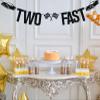 Black Glitter Two Fast Banner, Race Car Happy 2nd Birthday/Cheers to 2 Years, Funny Second Birthday Party Decorations Supplies for Baby Girls Boys Kids view 3
