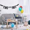 Black Glitter Two Fast Banner, Race Car Happy 2nd Birthday/Cheers to 2 Years, Funny Second Birthday Party Decorations Supplies for Baby Girls Boys Kids view 4