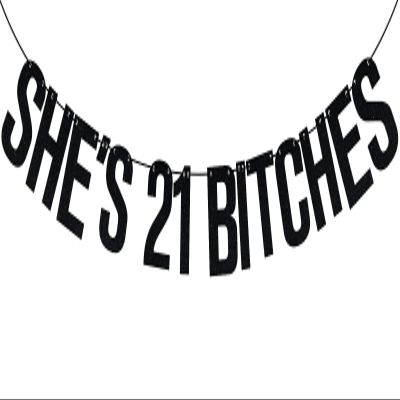 Black Glitter She's 21 Bitches Banner, Cheers to 21 Years/Rip Fake ID/Happy 21st Birthday, Funny 21st Birthday Party Decorations Supplies