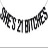 Black Glitter She's 21 Bitches Banner, Cheers to 21 Years/Rip Fake ID/Happy 21st Birthday, Funny 21st Birthday Party Decorations Supplies view 1