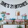 Black Glitter She's 21 Bitches Banner, Cheers to 21 Years/Rip Fake ID/Happy 21st Birthday, Funny 21st Birthday Party Decorations Supplies view 2