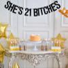 Black Glitter She's 21 Bitches Banner, Cheers to 21 Years/Rip Fake ID/Happy 21st Birthday, Funny 21st Birthday Party Decorations Supplies view 3