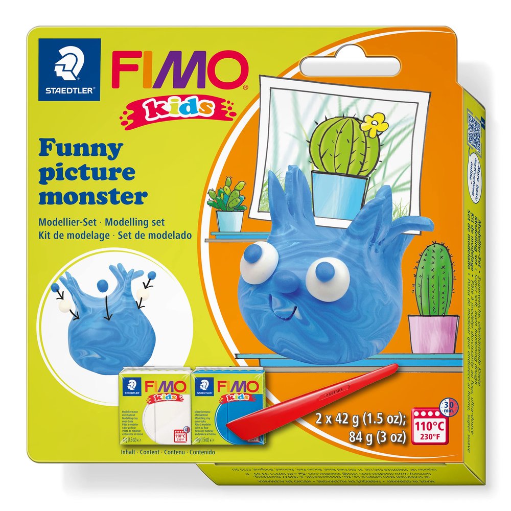 STAEDTLER 8035 24 FIMO Kids Modelling Clay Set - Funny Picture Monster (Pack of 2 FIMO Kids Blocks & Modelling Tools)