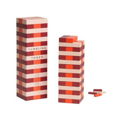 Printworks Play Tumbling Tower, Stylish Wooden Block Stacking Game for Adults in Decorative Display-Ready Design