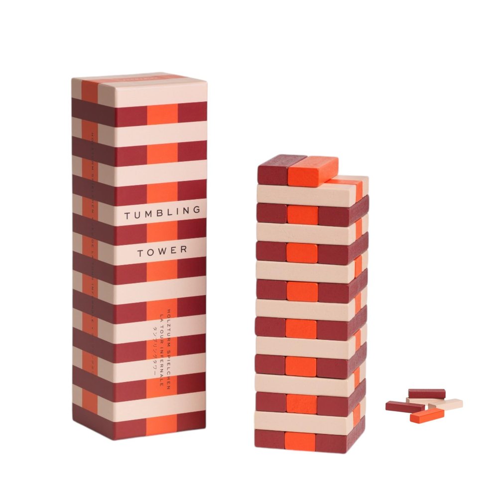 Printworks Play Tumbling Tower, Stylish Wooden Block Stacking Game for Adults in Decorative Display-Ready Design