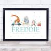 Birth Details Nursery Christening New Baby Animals Bike Keepsake Gift Print view 1